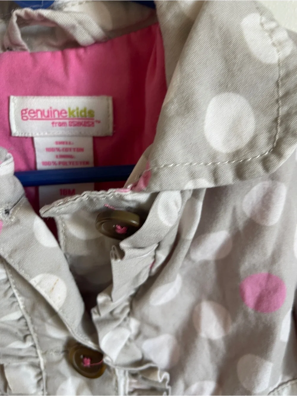OshKosh B'gosh Pink & Gray Polka Dot Ruffle Jacket 18M